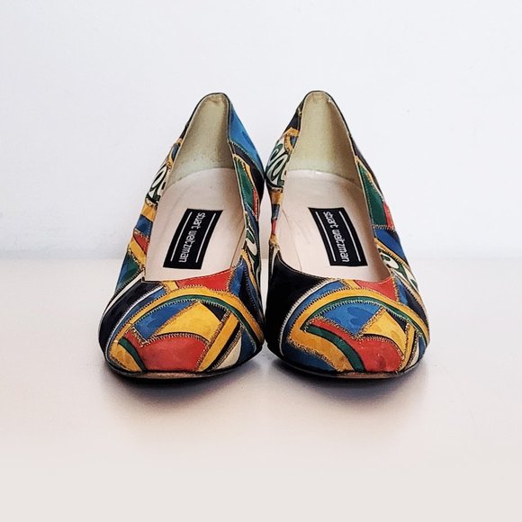 Stuart Weitzman Vintage 80s 90s Pattern with Golden Heels - Size 7.5 - Picture 2 of 12